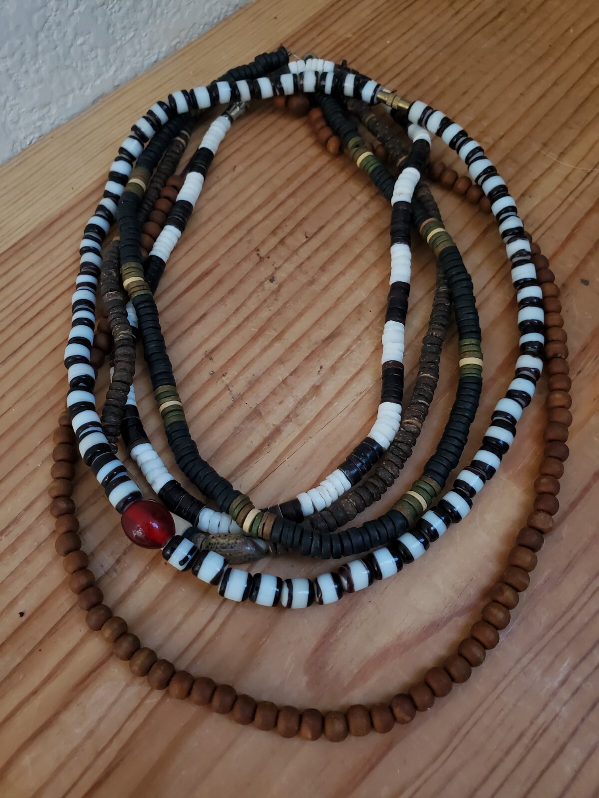 5x Ethnic African Natural Materials Necklaces Wood Glass Shell Prayer Seed Beads