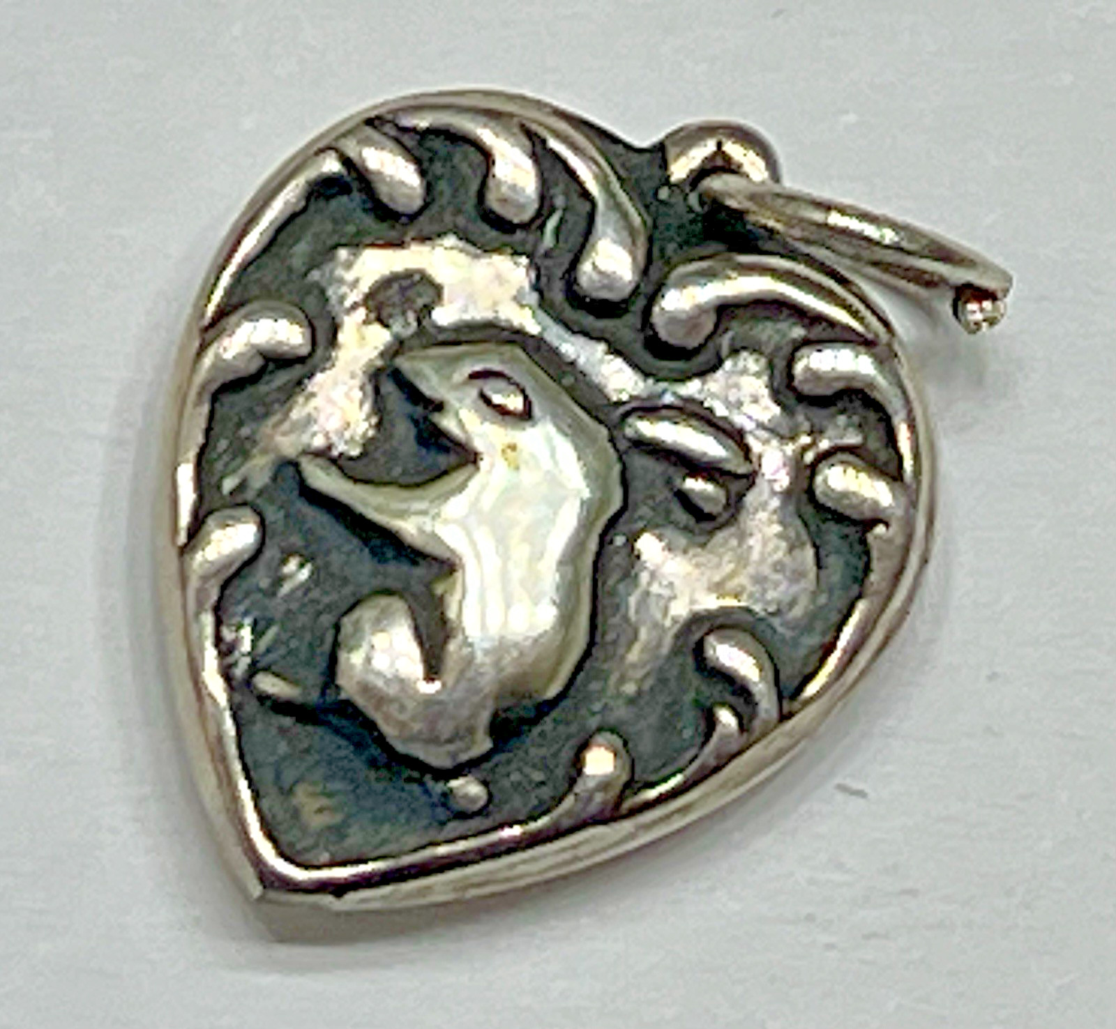 Estate Silver Heart Charm Pendant Bunny Rabbit Vintage Antique Puffy 925 US