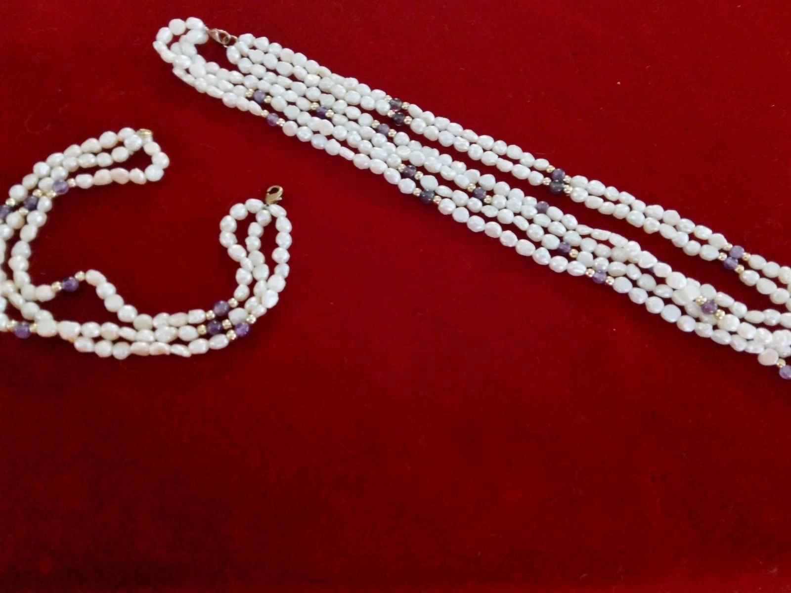 5pc Necklace Lot Enamel Acrylic Metal Rice Pearls Multi Strand Pastel Art Beads