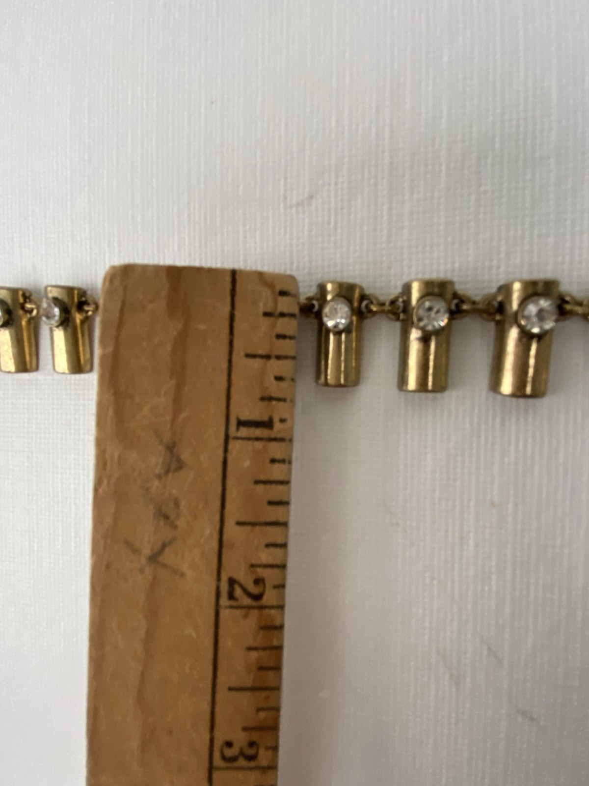 Vtg Necklace Goldtone Round Bezel Set Rhinestones Bar Link Chain 20″ Tribal Adj