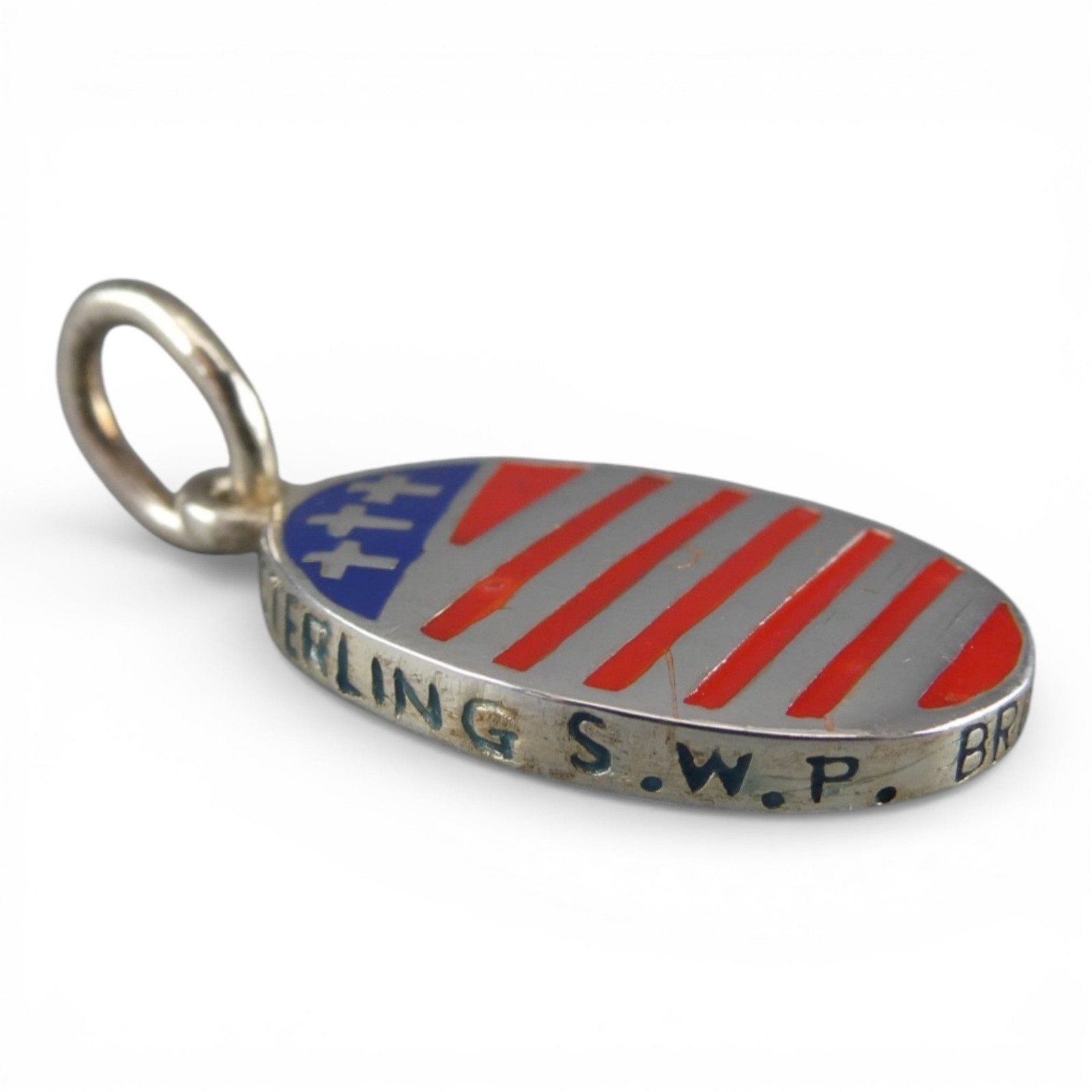 Sterling Silver & Enamel Let Us Not Forget Charm USA Patriotic Flag Brown County