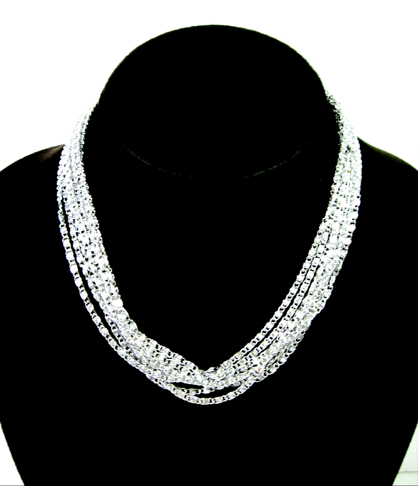 Sarah Coventry SILVERY CASCADE Multi 8 Strand NECKLACE Vintage Silvertone 16″