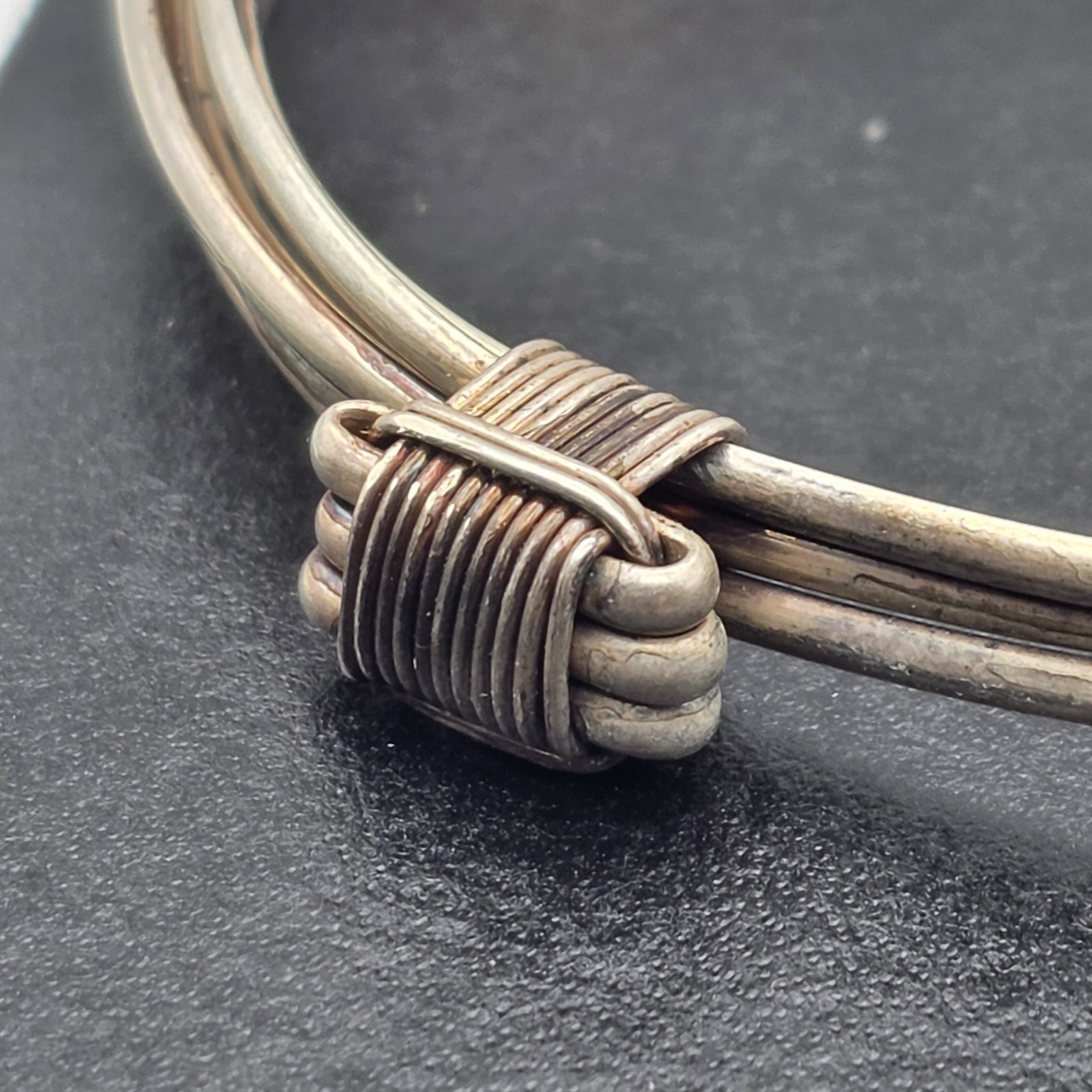 Vtg Brutalist Sterling Silver Wire Wrapped Bangle Bracelet Multi Strand 3″ 30+g