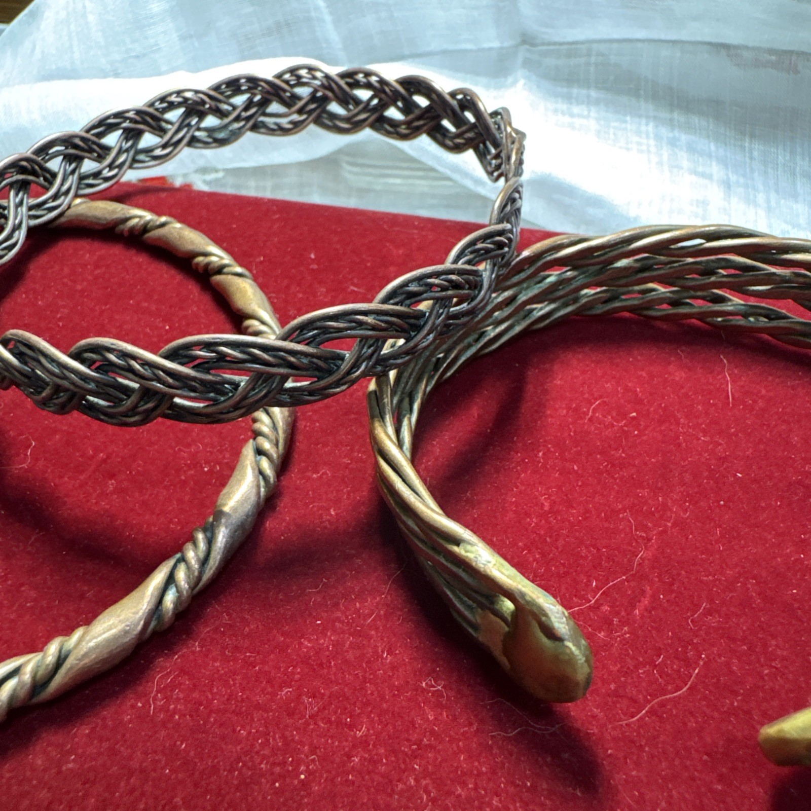 Vintage Copper Cuff Bracelet Set 3 Stackable Braided Woven Bangle