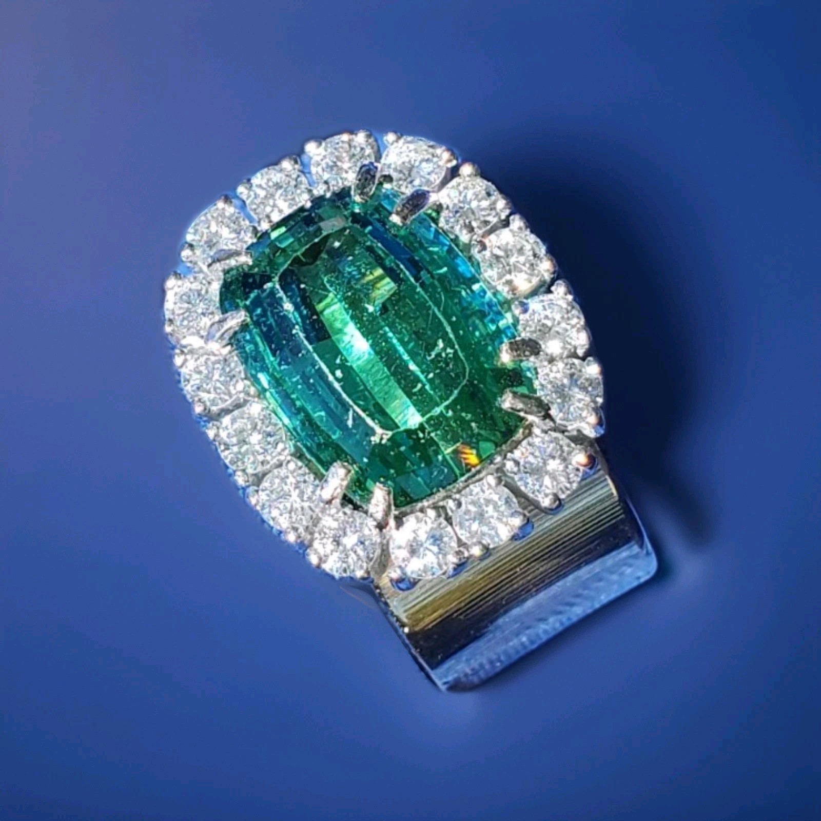 EARTH MINED Sea foam Blue Green PARAIBA Tourmaline DIAMOND Designer Deco Ring