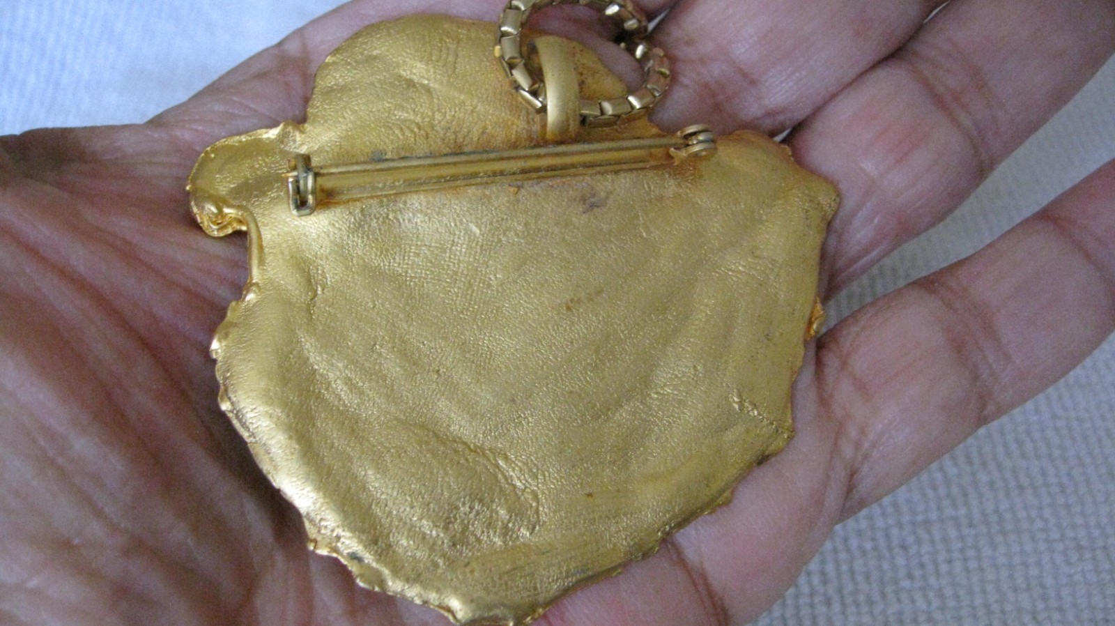 Vintage Artisan Made Modernist Pendant/ Pin On Gold Long Chain 32″ /62gr