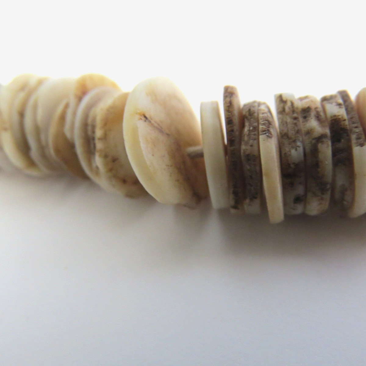 Vtg African Ostrich Eggshell Heishi Bead Choker Necklace / String Tie
