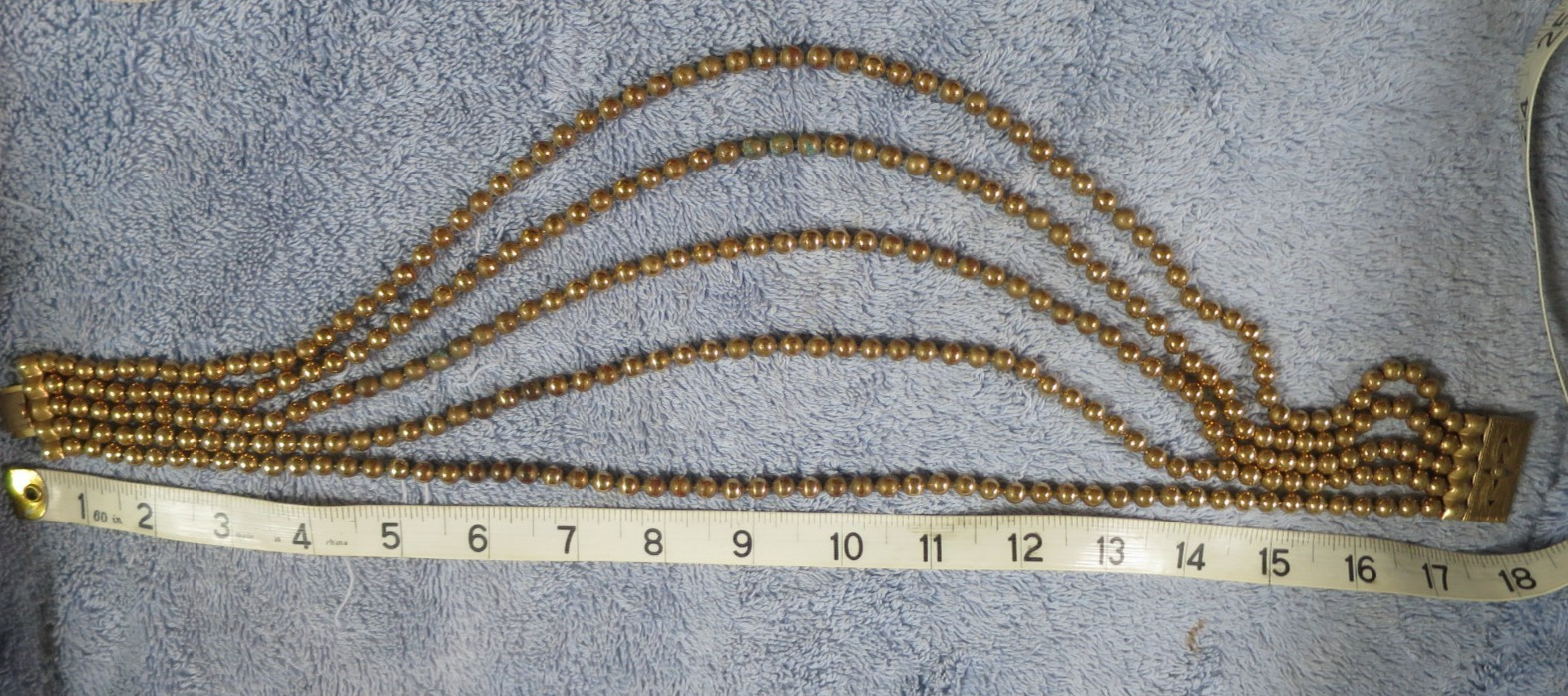 Vintage 30’s Multi 5 Strand Gold Tone Brass Ball Chain Tiered Necklace