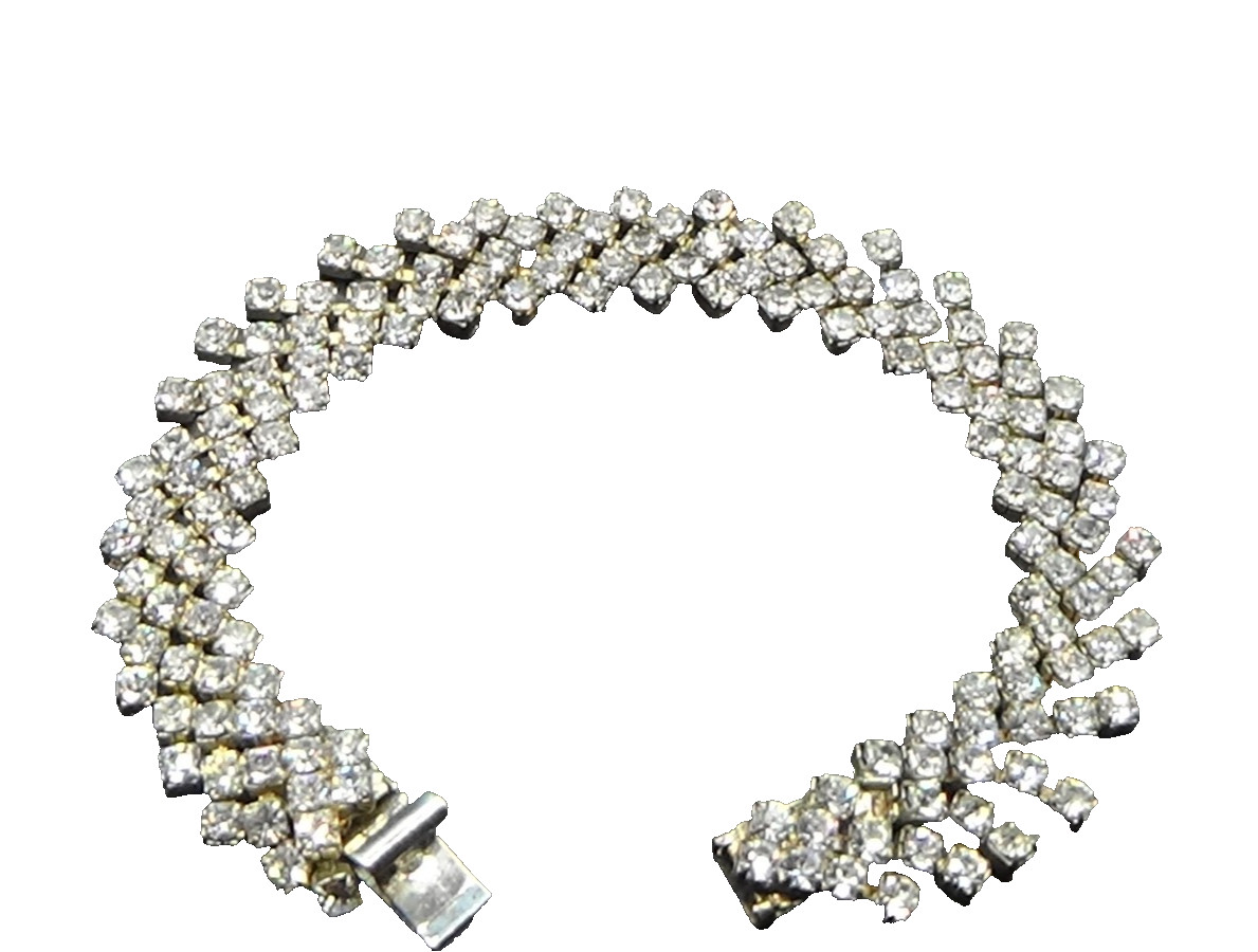 Vintage Prong Set Rhinestones Bracelet Featuring Rhinestone Drop Dangle