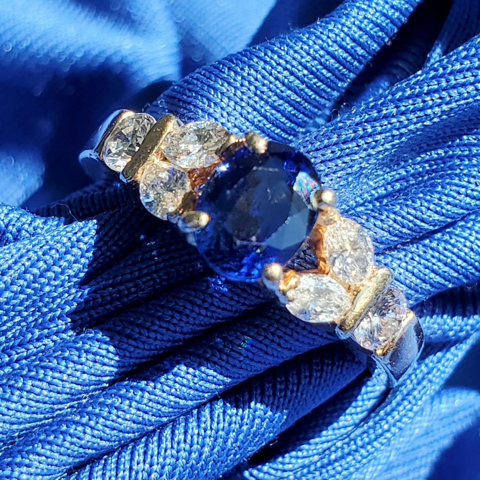 Original EARTH MINED SAPPHIRE DIAMOND Deco Engagement Ring 14K GOLD Solitaire