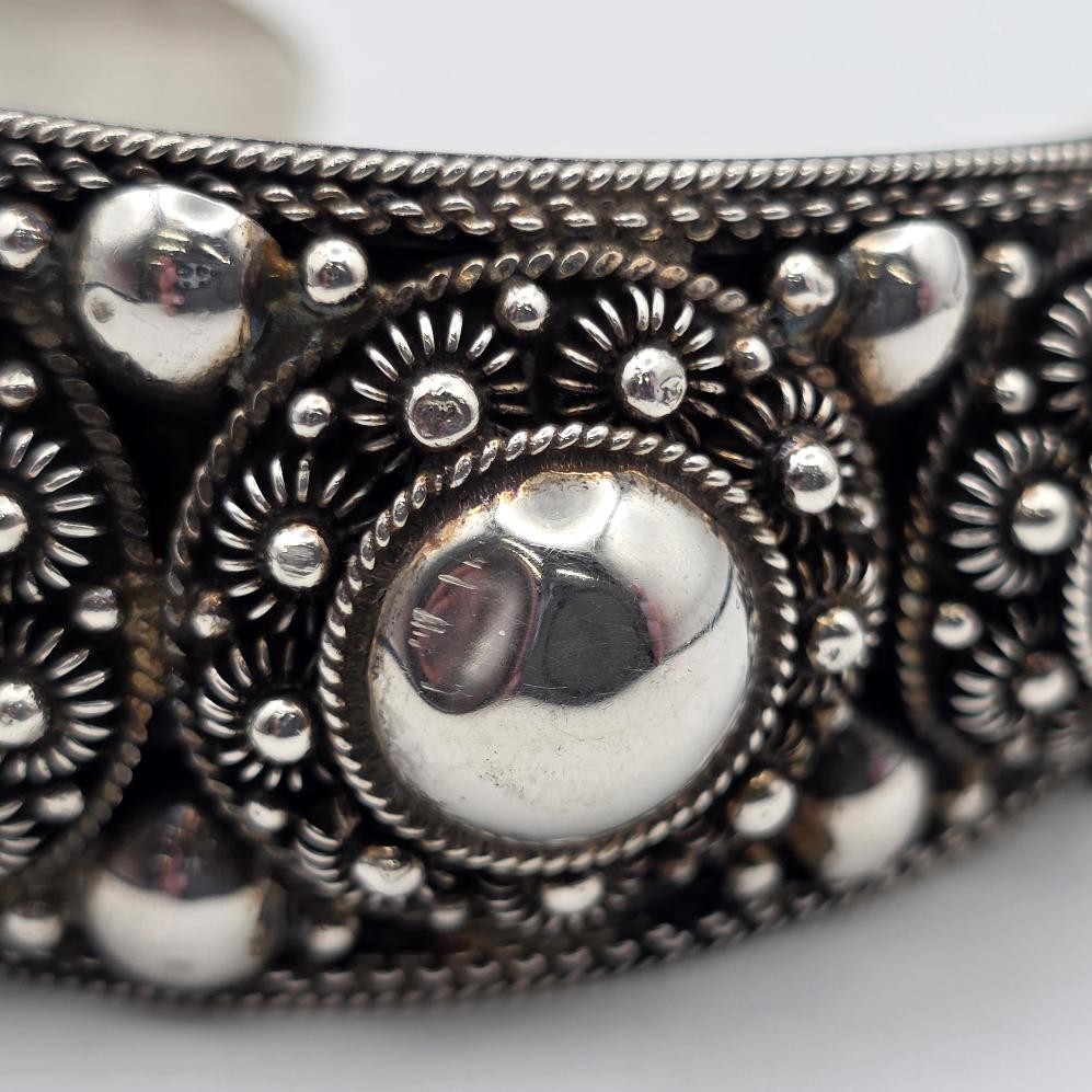 Vintage SIAM 925 Sterling Silver Granulated Dome Wide Bold Cuff Bracelet *READ*