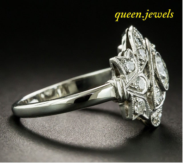 2.85CT Round Cut Lab-Created Diamond Vintage Art Deco Ring 14K White Gold Finish