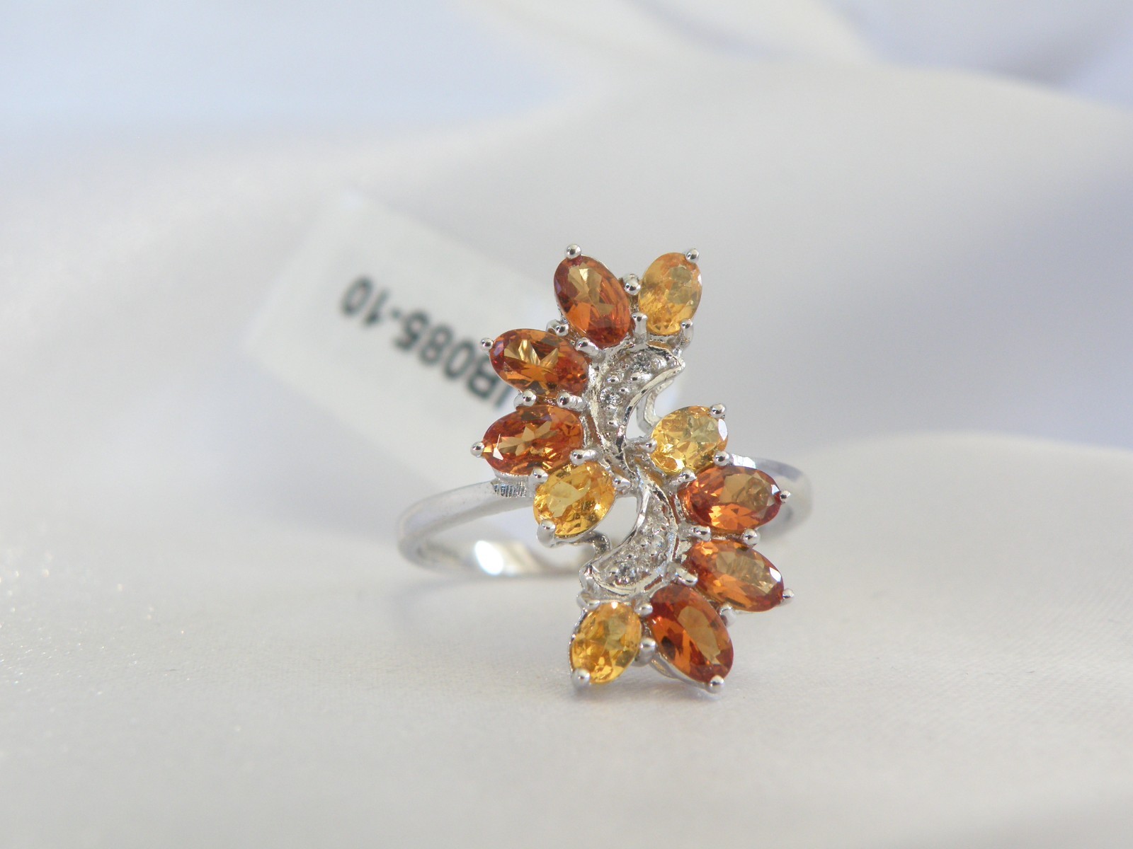 Designer Sterling Silver 925 Natural Mandarin Orange Garnet Ring Size 10