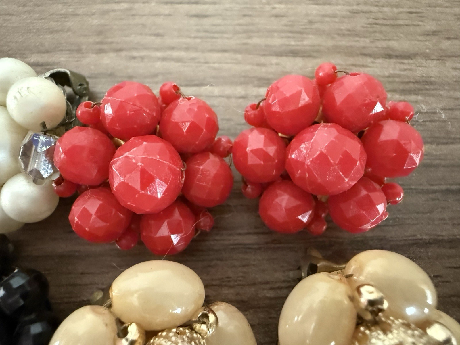 4 Pairs Vintage Beaded Clip-on Earrings Lot~ Japan, Hong Kong, WEST Germany