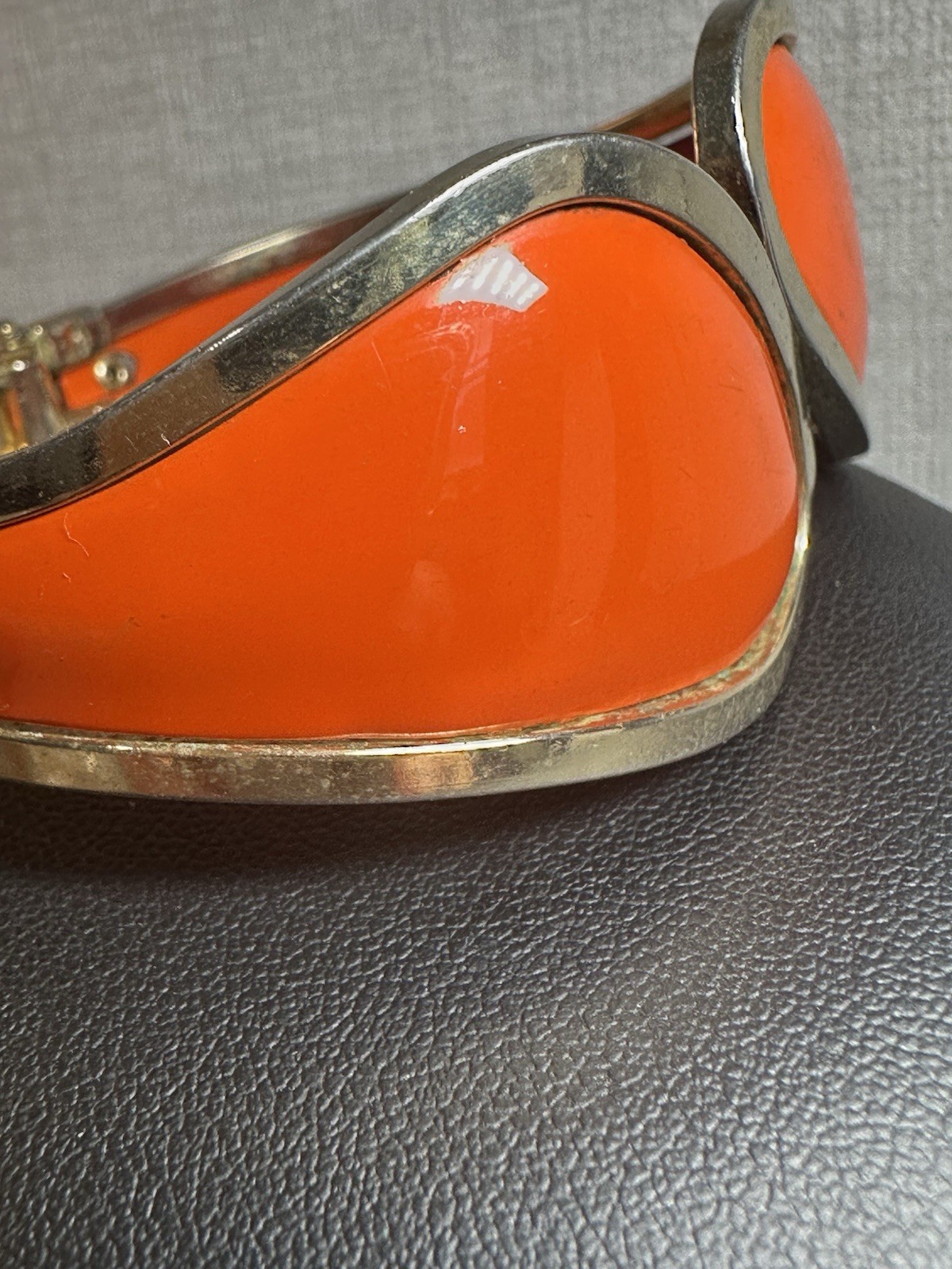 Vintage Orange Enameled Hinged Bracelet