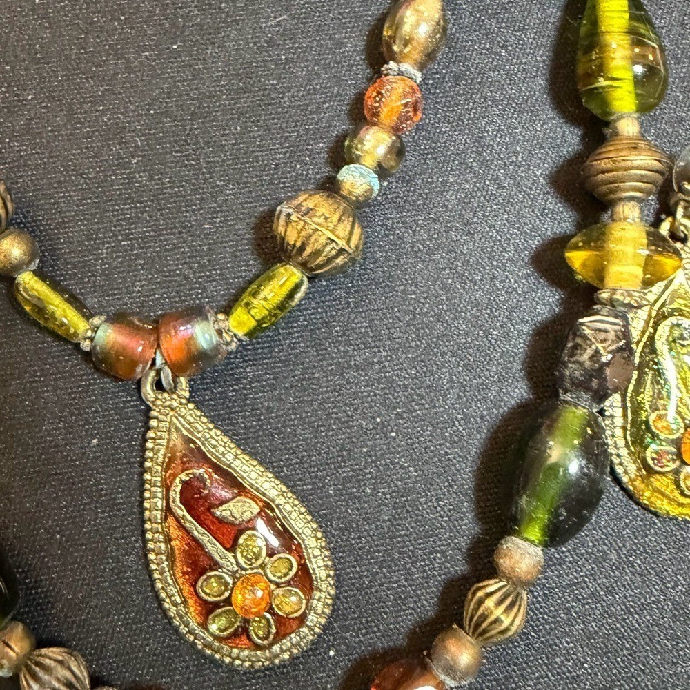 Vintage Artisan Beaded Necklace and Earring Set
