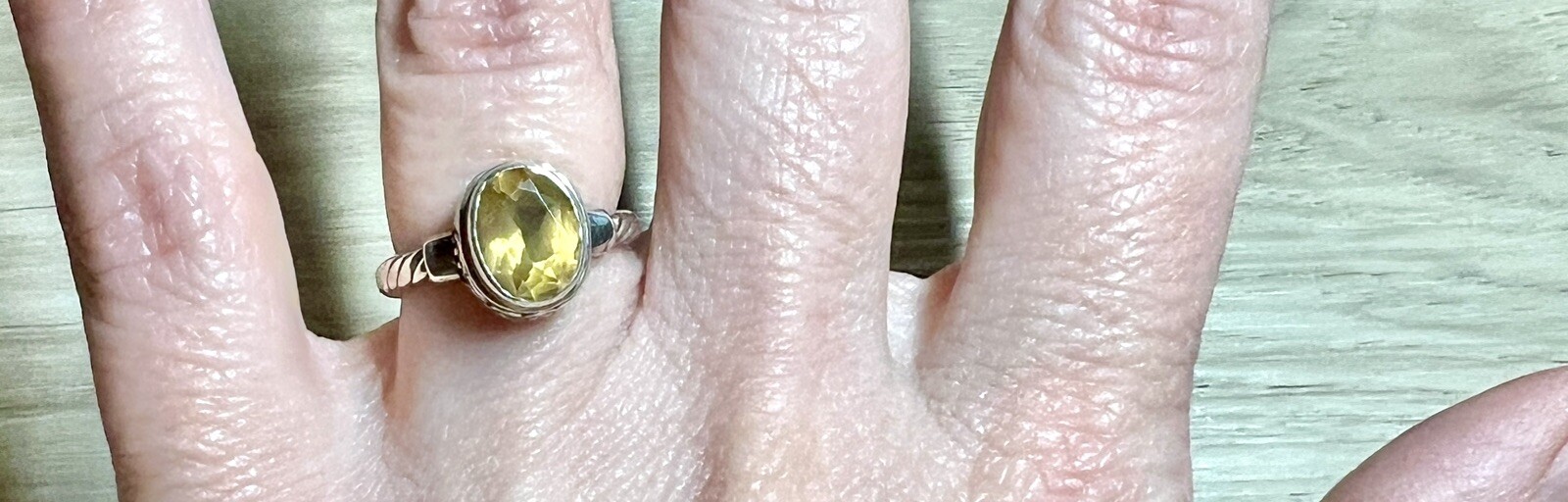 Vintage Designer Signed M ID Sterling Silver Twisted Cable Citrine Ring, Size 5