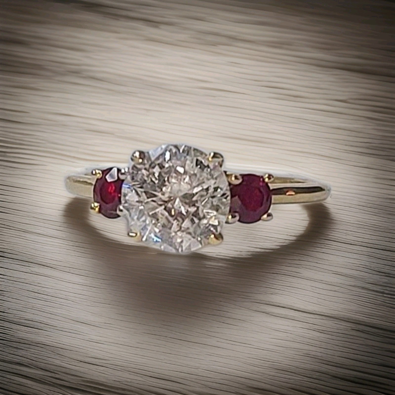 14K Yellow Gold Engagement Three Stone Ring 1.64CT.Natural Round Cut Diamond
