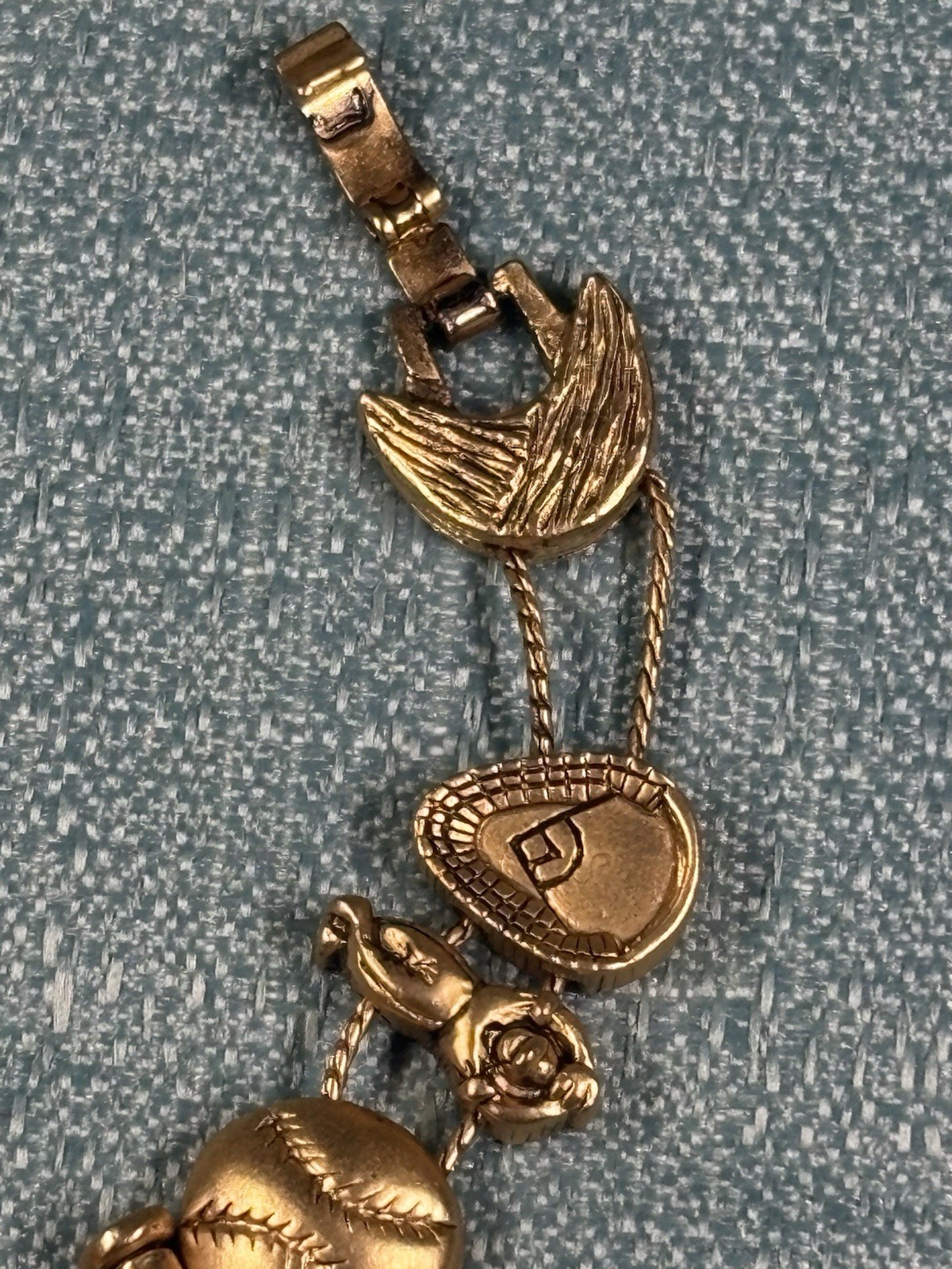 Vintage 1990’s TOFA Baseball Theme Bracelet Charms Gold Tone Made In Korea