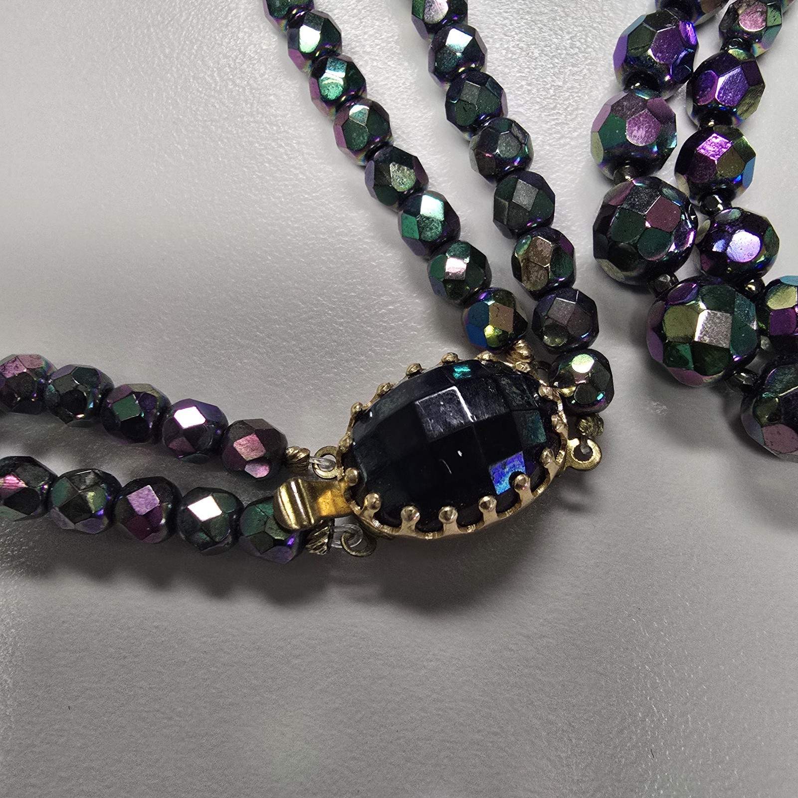 Glass Bead 2 Strand Necklace In Black Or Purple With AB Treatment. High Sparkle