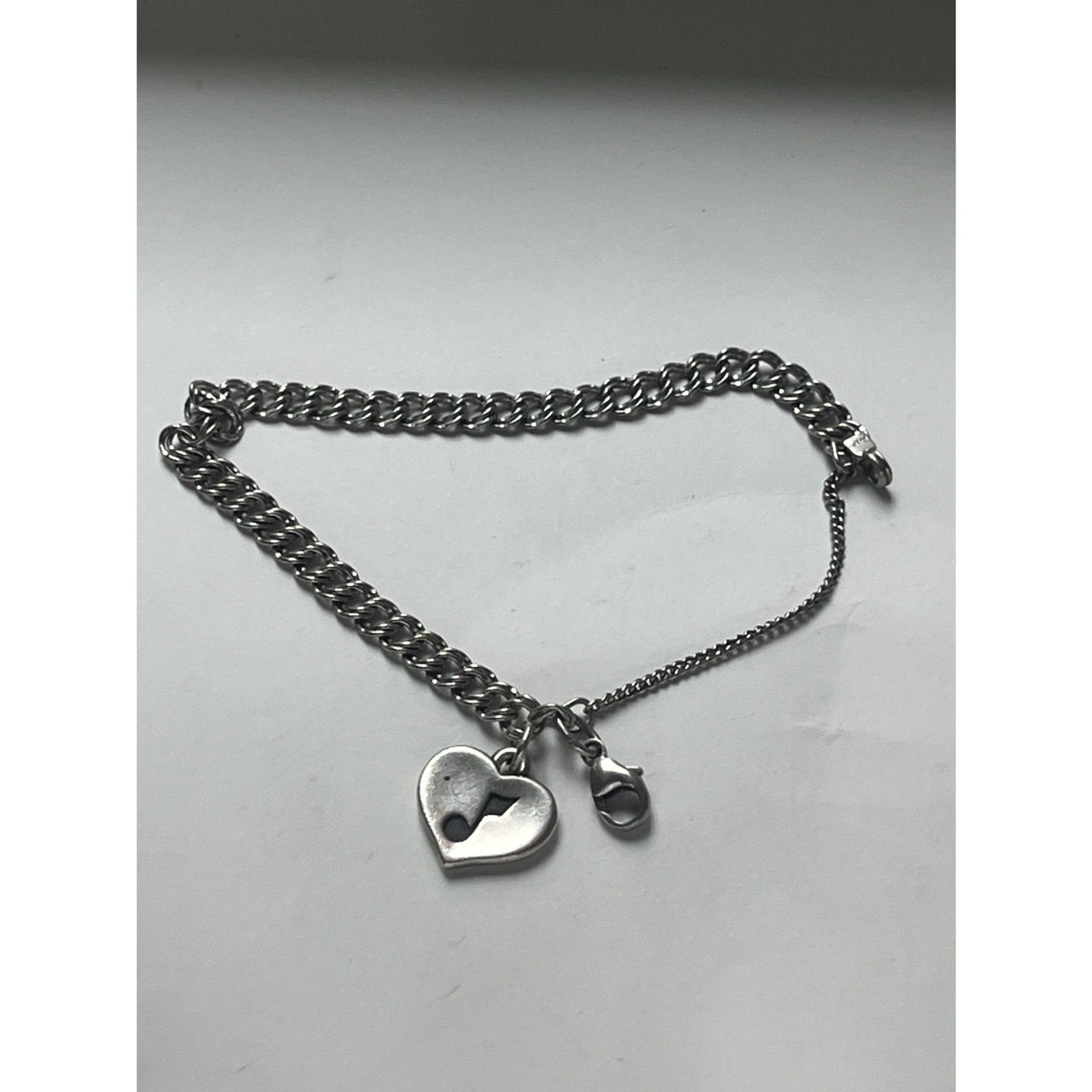 James Avery Sterling Silver Joyful Melody Heart Charm Double Curb Chain Bracelet