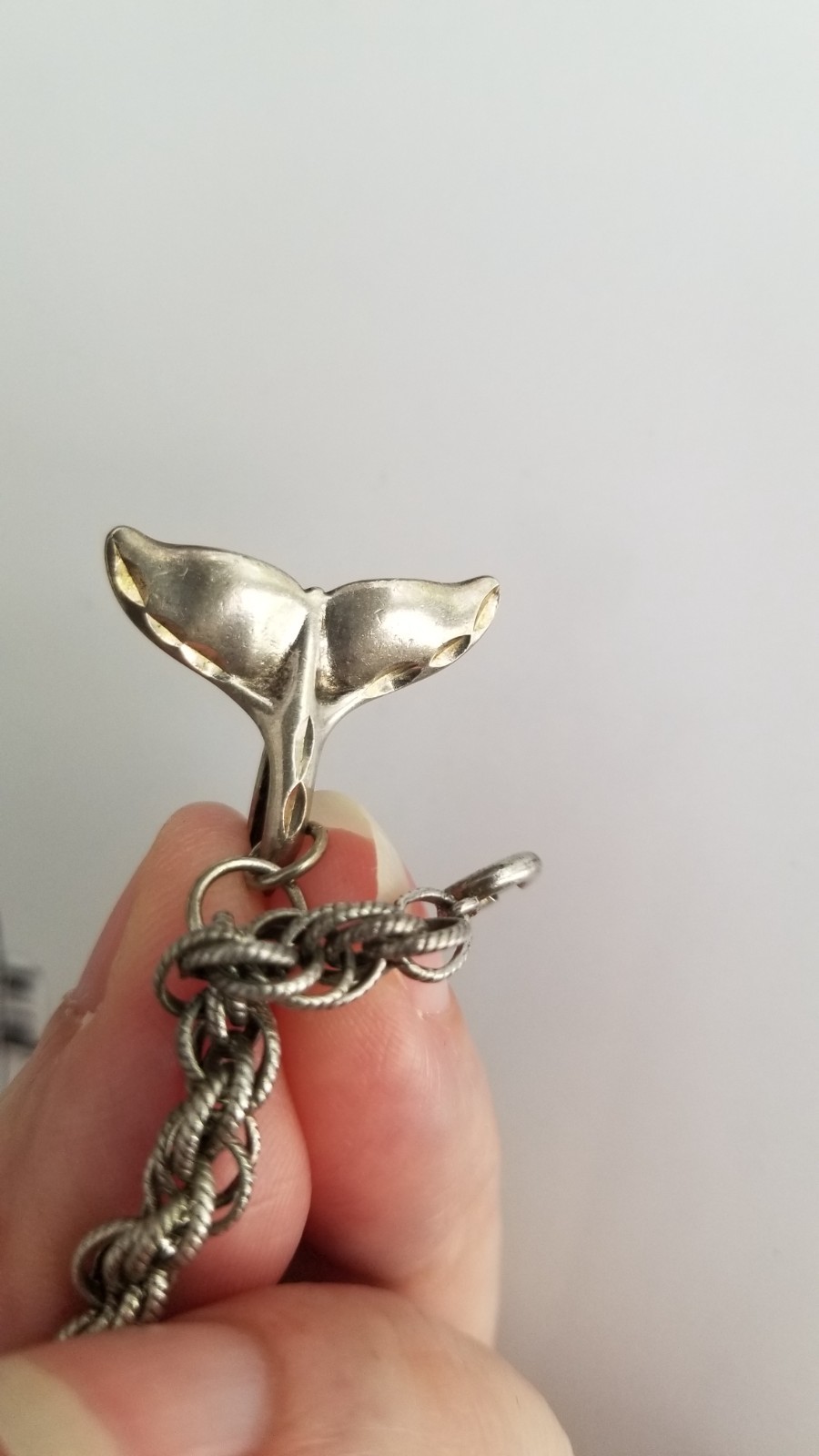 .75″ Vintage Sterling 925 SILVER Whale Tail no Bracelet CHARM Pendant