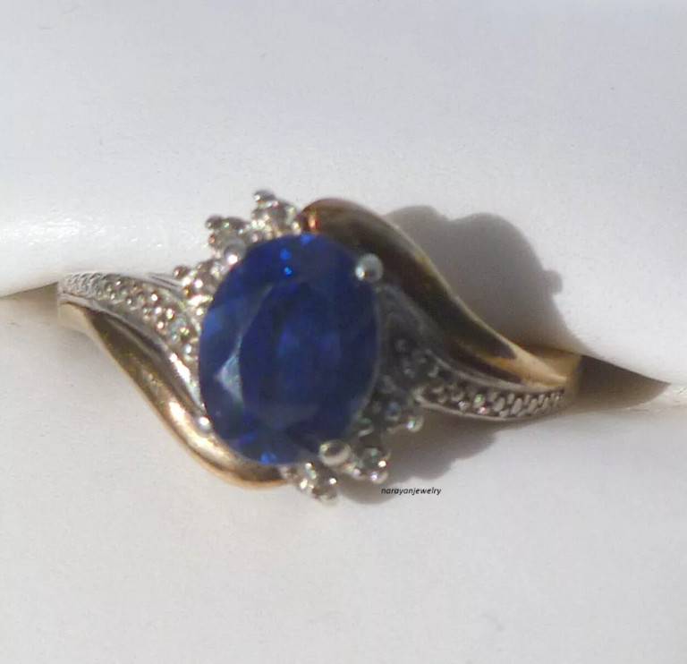 Art Deco Vintage 3Ct Oval Cut Blue Sapphire Women CZ Ring 14K Yellow Gold Plated