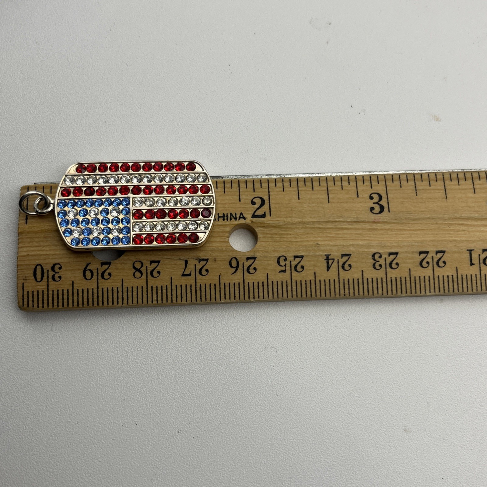 VTG Sterling Silver Cubic Zirconia American Flag Design Dog Tag Pendant