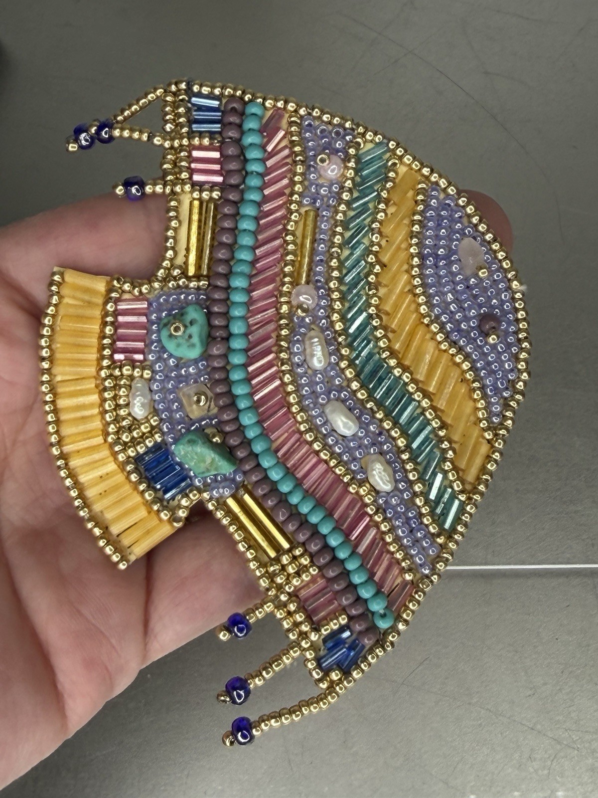 Vintage Fish Pin Brooch Sea Beach Pastel Beaded Large Art To Wear