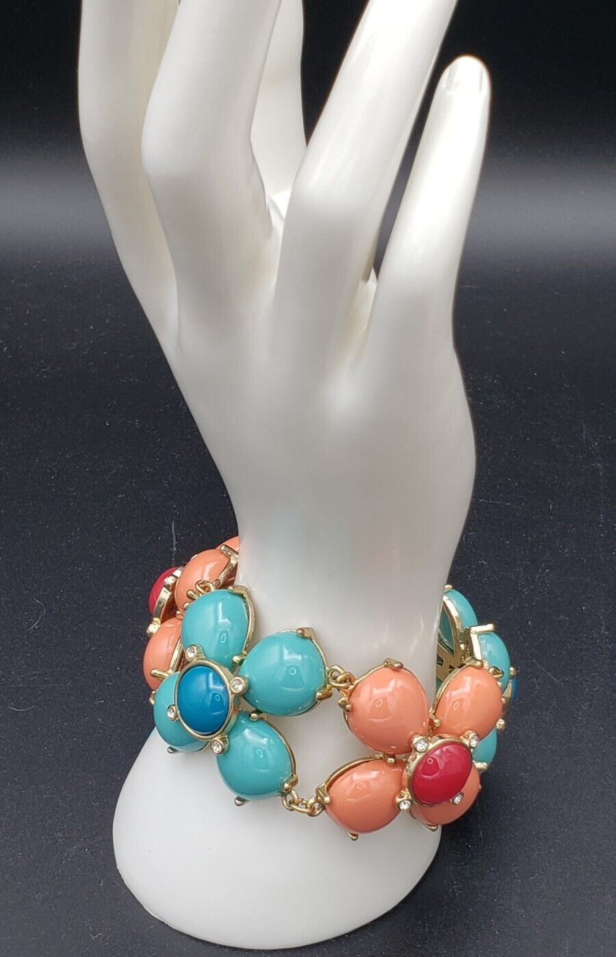 Vintage Set Flower Multicolor Gold Tone Necklace 19 + 3 in & Bracelet 7.5 in