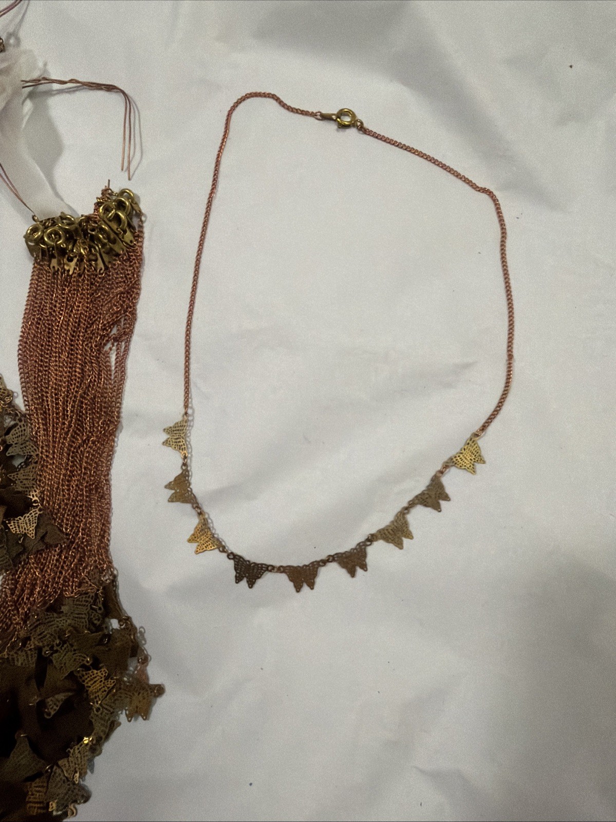 72 Vintage Copper Coated /Brass 16 “ Chains With Butterfly Rhinestone Pendant