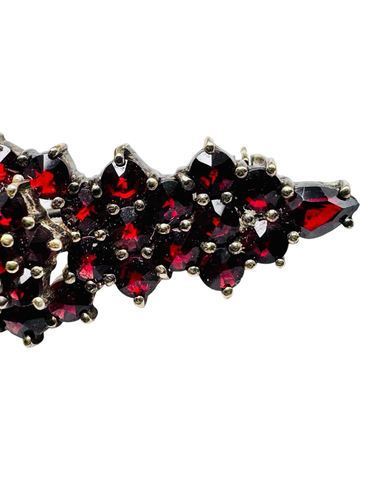 Vintage Bohemian Rose Cut Garnet Sterling Vermeil 925 Brooch Pin