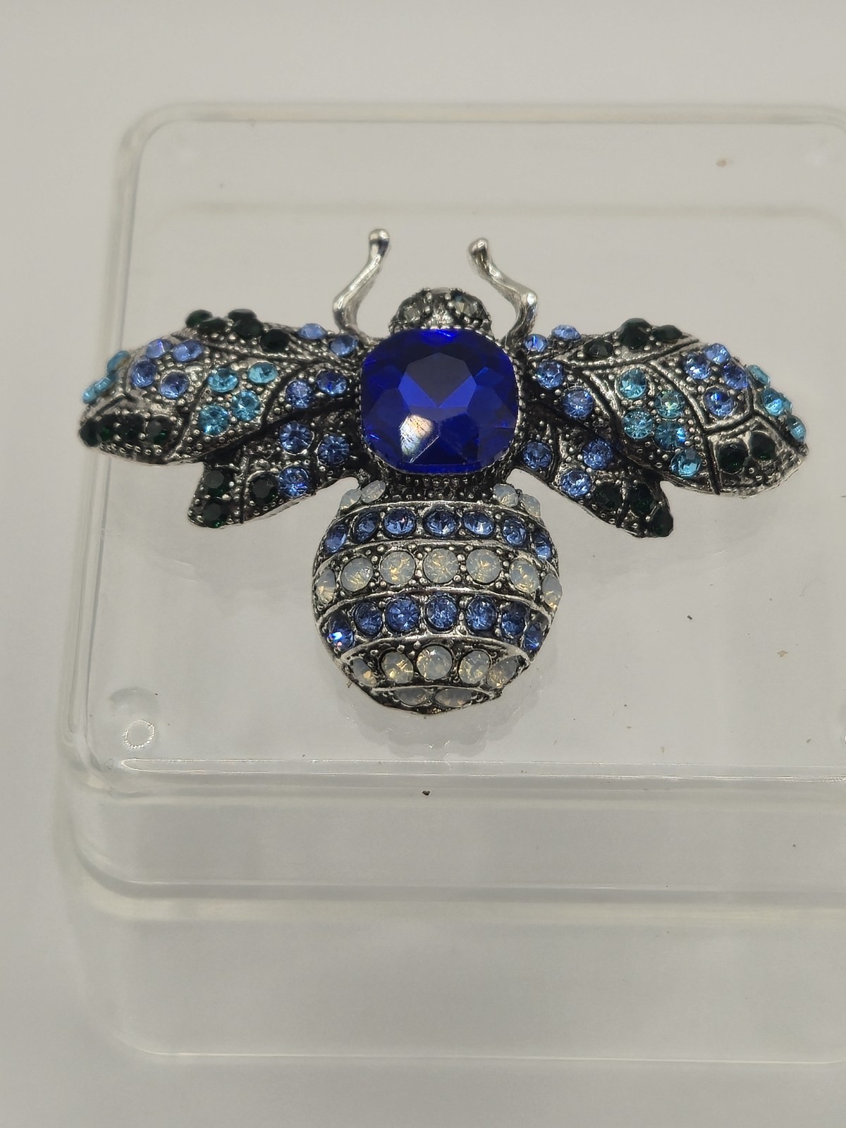 Blue Rhinestone And Glass Bee Brooch Unbranded