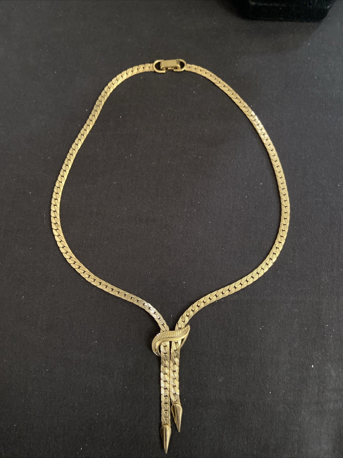 Vtg Van Dell 12k Gold Filled Herringbone Lariat Center Ornate Necklace 16” Heavy