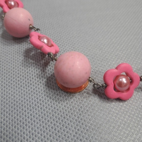 Vintage Handmade Women’s Necklace Pink Cotton Candy Natural Stones, Faux Pearls