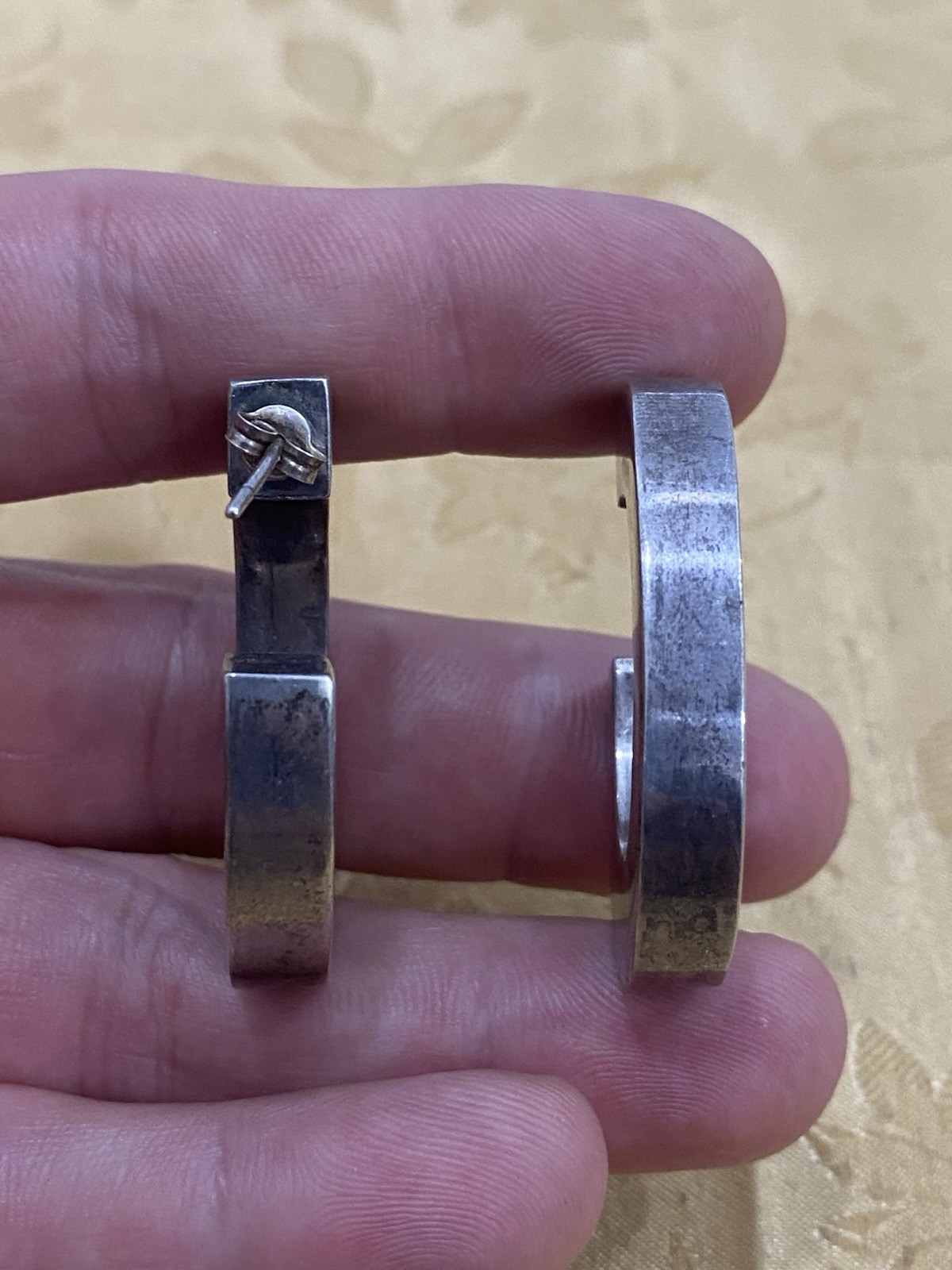 Vintage Designer Signed FC Sterling Silver 925 Large Hoop Earrings
