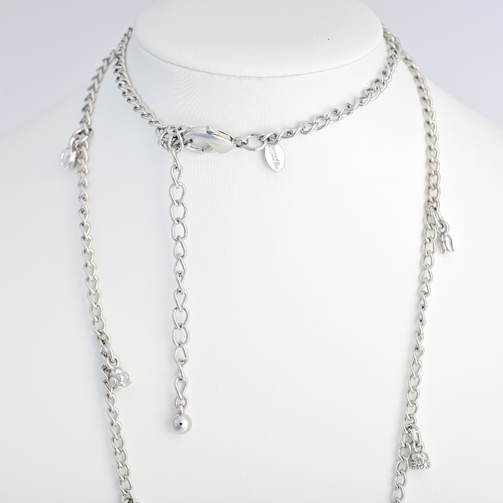 CHICOS Original Vintage Signed Silver Tassell Charm Drop Pendant Estate Necklace