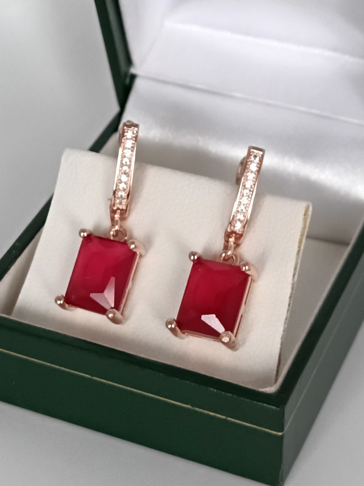 Vintage 1990-s 14 Ct Rolled Gold Ruby / Zircons Earrings-Tested for 585 RG