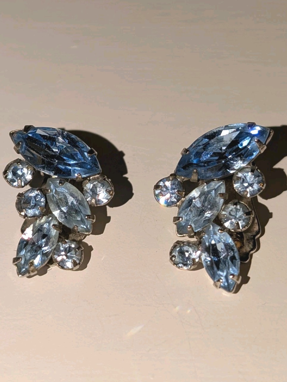 Vintage Ice-Blue Rhinestone Snowflake Brooch & Clip Earrings Set, AB, 1960s