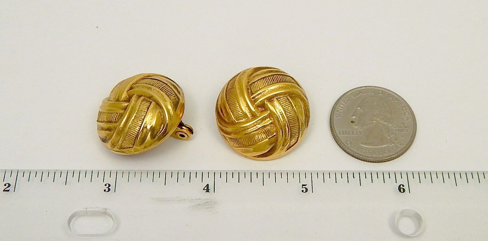 YSL Gold Tone Button Clip On Earrings Yves Saint Laurent Free Ship