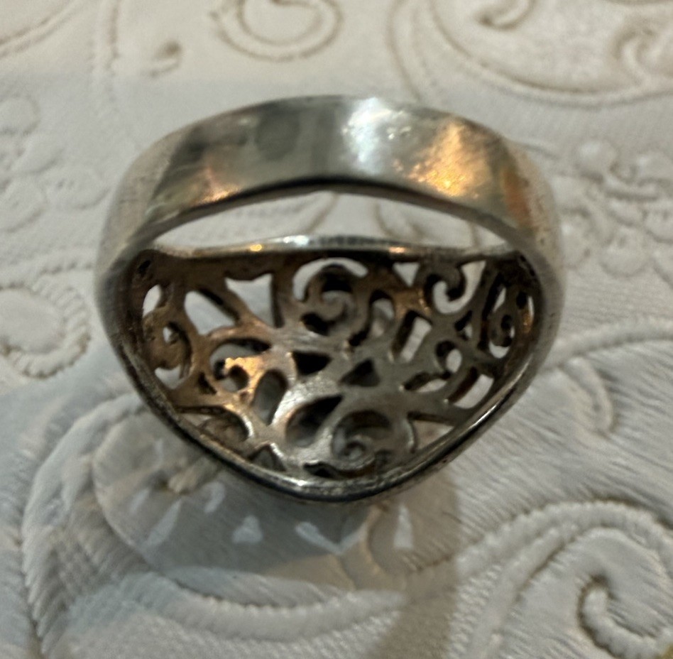 Vintage Sterling Silver Dome Filigree Ring Openwork Scroll Swirl Size 6.25 Band
