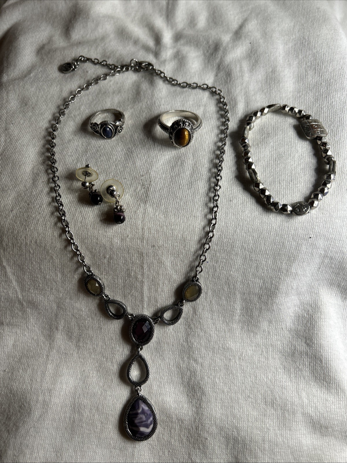VTG Curated Jewelry Lot 6 PCS Napier Necklace;2 Rings;Silvertone Expand Bracelet