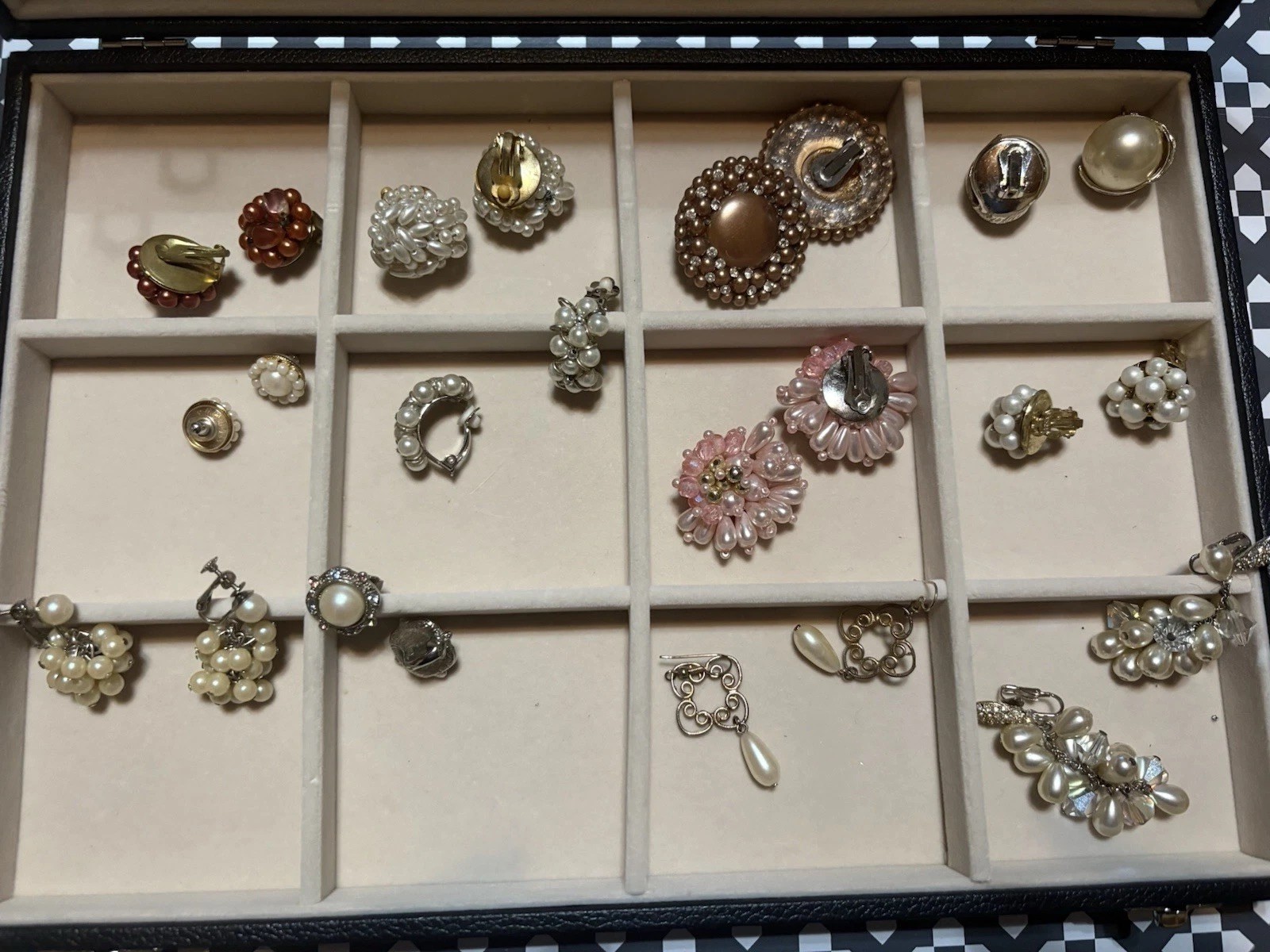 Vintage Lot (105) Faux Pearl & Beaded Earrings Mixed 24 pieces, Japan Hong Kong