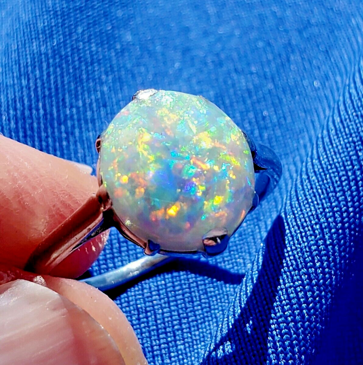 Original EARTH MINED OPAL Australian Engagement Ring Art Deco PLATINUM Solitaire