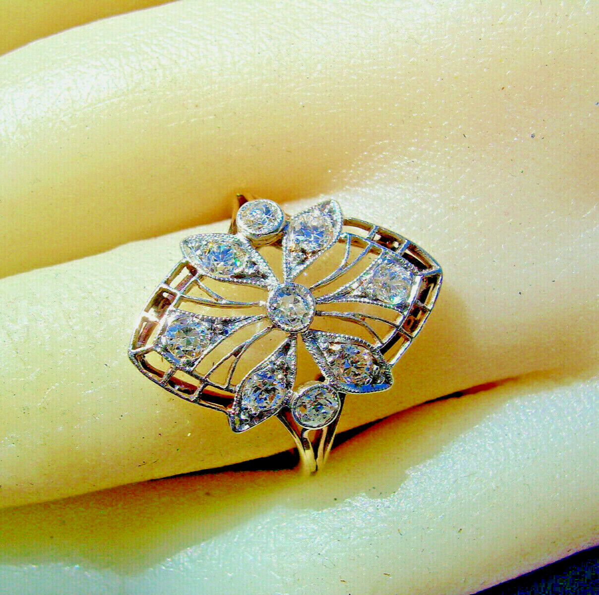Original EARTH MINED DIAMOND Deco Engagement Ring 1 carat Antique PLATINUM 14K