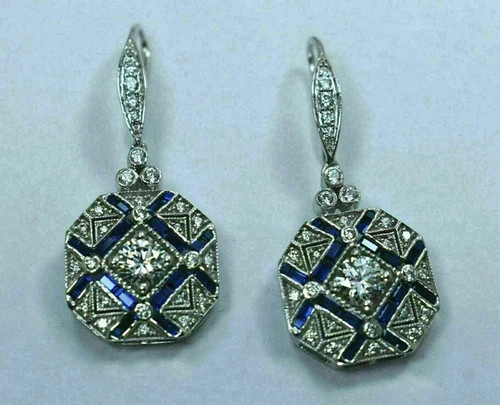 Art Deco Style Round Lab Created Diamond 925 Silver Anniversary Earrings