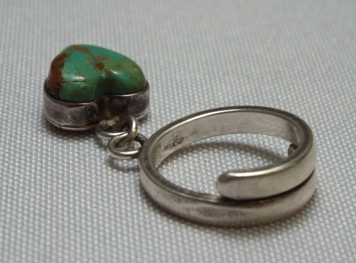 Joan Slifka Designs STERLING SILVER Turquoise Dangle Heart Ring Size 5.5 6g