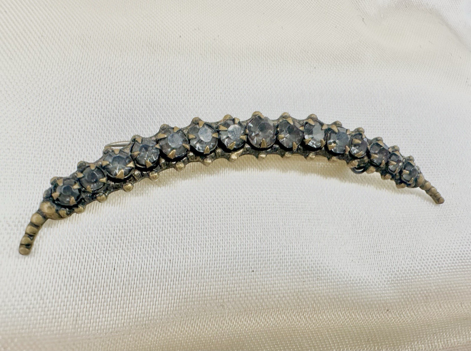 Antique Victorian Brooch Pin Crescent Moon Love Luck Paste Stones C Clasp Read
