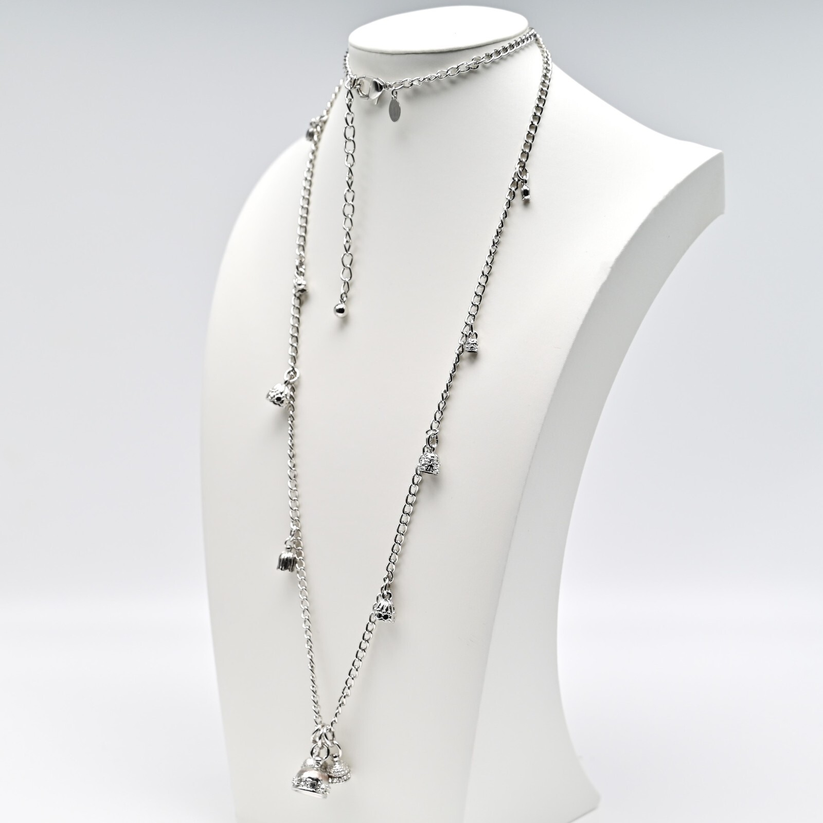 CHICOS Original Vintage Signed Silver Tassell Charm Drop Pendant Estate Necklace
