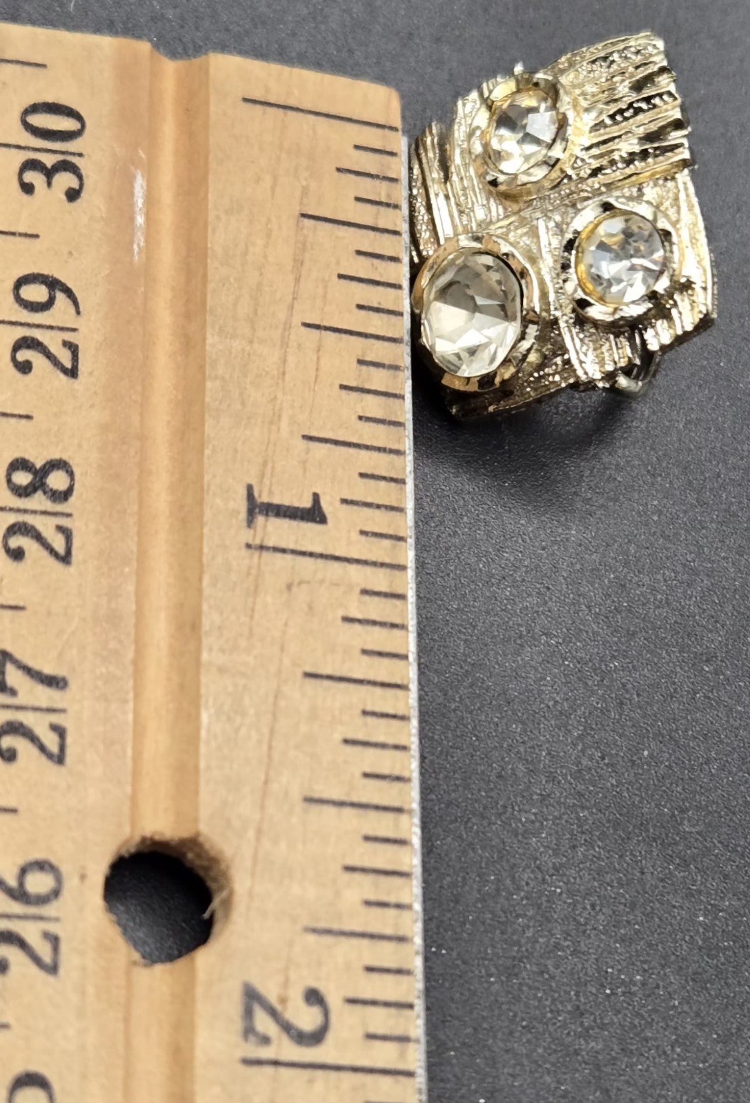 Vintage Modernist Textured Gold Tone Square ClipOn Earrings Clear Crystals 80s